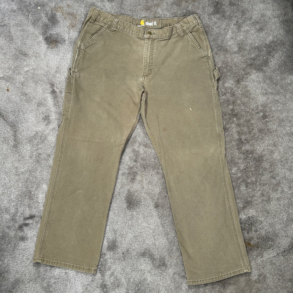Carhartt Canvas Work Pants Mens 40x30 Brown Solid Relaxed Fit 103279 217